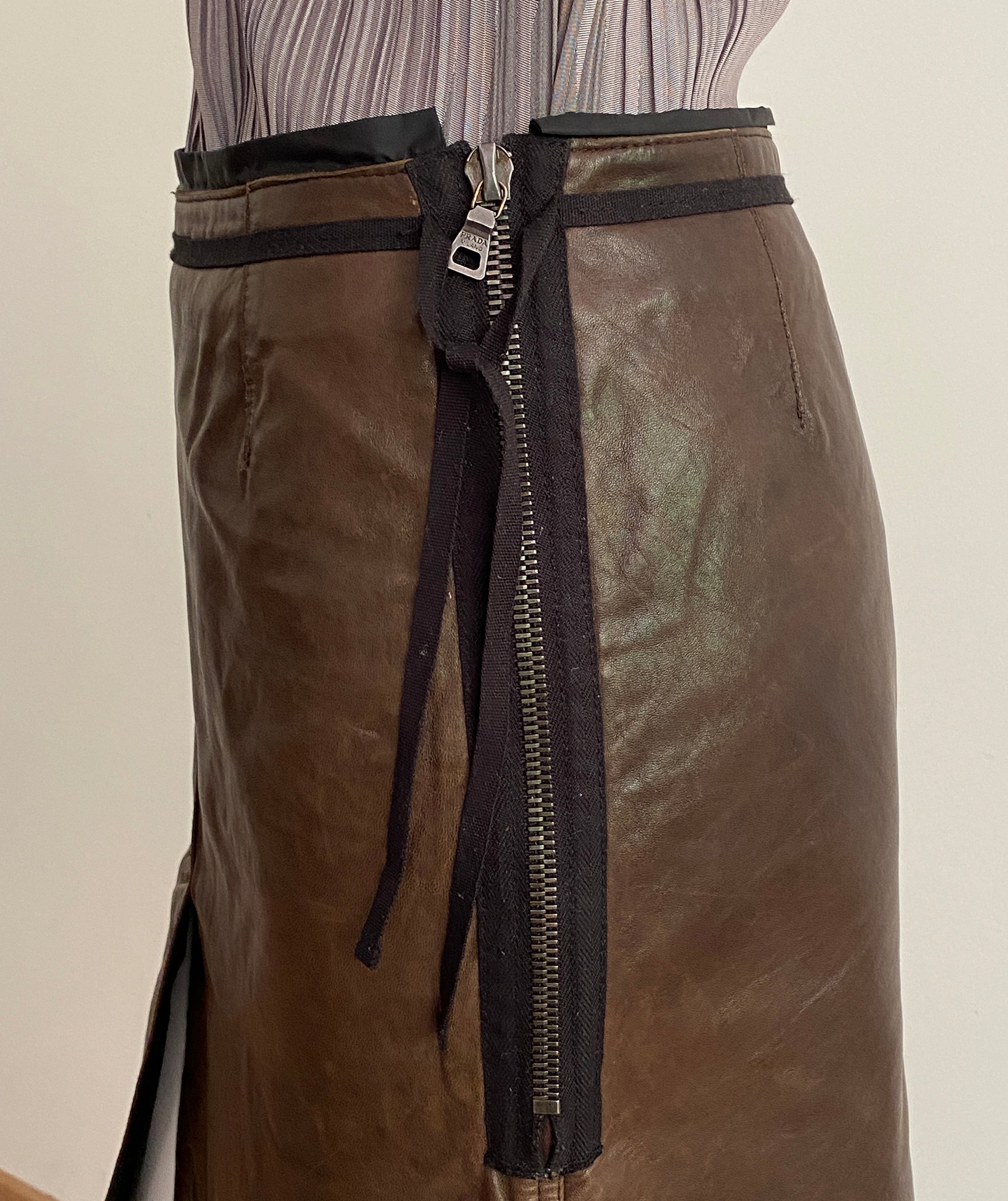 PRADA FW 1999 Leather Nylon Skirt S